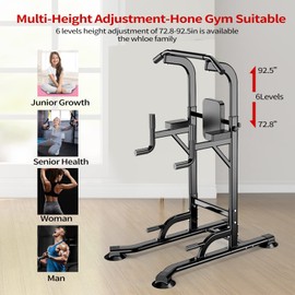 Power Tower Adjustable Height Pull Up Dip Station Multi-Function Home Strength Training Fitness Workout Station for Home Gym (K)