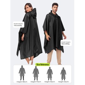 SaphiRose Hooded Rain Poncho Waterproof Raincoat Jacket for Men Women Adults (Black) | SaphiRose