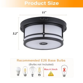 Vexagyle Outdoor Flush Mount Motion Sensor Ceiling Light,2-Light Industrial Porch Lights Ceiling Mount Black Finsh with Clear Frosted Glass for Front Porch, Garage, Patio, Entryway, Farmhouse