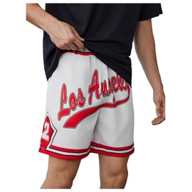 Floerns - Pantalones cortos de entrenamiento de gimnasio con estampado de rayas para hombre, pierna recta, Blanco, Small