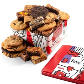 David’s Cookies Valentine's Day Cookies and Brownies Gift Basket - 12 x 1.5oz Assorted Fresh Baked Cookies and 10 x 2oz Individually Wrapped Brownies - Delicious Gourmet Food Gift Basket For Her Him Kids