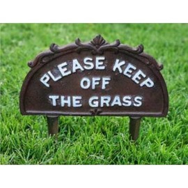 Cast Iron Brown Please Keep Off The Grass Warning Sign Garden Yard Lawn Park Ornament Gift