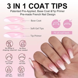 240Pcs False Nails Kit - Medium Coffin Ballerina Press On Nails - Pink White Gradient Soft Gel False Nail Tips Salon Perfect Fake Nails Kit Gift for Women Extensions DIY