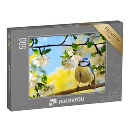 puzzleYOU: Jigsaw Puzzle 500 Piece Spring Blue Tit Sitting on a Branch of a Blooming Apple Tree - Birds Puzzle Collection