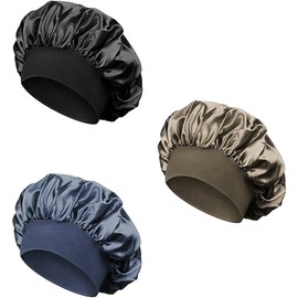 Silk Bonnet - Satin Sleep Cap for Girls and Ladies, 3 Pieces, Hair Protector (AU, Alpha, One Size, Style1)