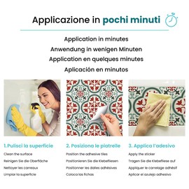 RE-COVERTILES - Fliesenaufkleber Badezimmer und Küche 24 Stck 10x10 cm - PS00204 PVC-Wanddekoration Wasserdicht Fliesen Mosaik Stil Azulejos-Zementfliesen