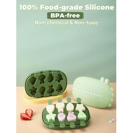 Moldes de silicona para paletas con diseño de flores de dibujos animados, juego de moldes reutilizables de tamaño mini con tapa y palo, fácil liberación última intervensión de BPA (cocodrilo verde (8