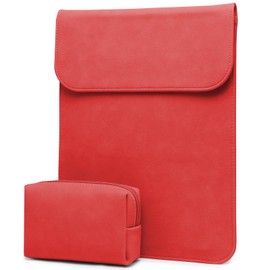 HYZUO 13.3-14 Inch Laptop Sleeve for MacBook Pro 14 M4/M3/M2/M1 Pro/Max A3401 A3185 A3112 2025-2021, MacBook Air 13 2017-2012, 13.5-13.8 Surface Laptop, Faux Suede Leather Case with Pouch, Red
