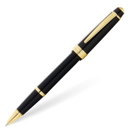 Cross Bailey Light Rollerball Pen (Line Width F, Ink Colour: Black, Includes Gift Box) Black Lacquer with Gold Fittings