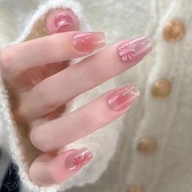 Nail Tips, 24 Pieces, Nail Tips, Short, Spring and Summer Nails, Popular, Japanese Style, Cute, Fireworks Pattern, Glitter, Shiny, False Nails, Brides, Nails, Trend, Fireworks Displays, Coming of Age