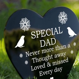 RED OCEAN Special Dad Graveside Memorial Marker - Black Acrylic Grave Heart Ornament - Memorial Plaque Tribute For Dad From Daughter Son - Bereavement Gifts For Dad
