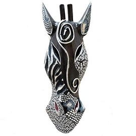 Giraffe Zebra Face Mask Wall Hanging Décor Hand Painted Patterns African Safari Style Decorative Accent Contemporary Variation an Awesome Gifting Idea 20 Inch and 12 Inch (12 Inch, Giraffe BW)
