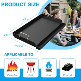 25" x 16.5" Nonstick Carbon Steel Griddle for Gas/Electric/Charcoal Grills, Universal Flat Top Griddle for Weber Charbroil Camp Chef, Griddle Plate with Grease Groove for Parties, Camping, Tailgating
