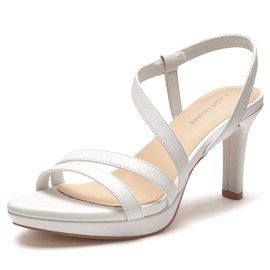 Carcuume Women's Strappy Platform Heeled Sandal,NATRACY-WHITE PU-8