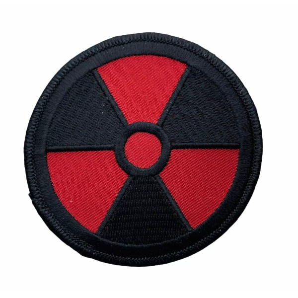 Radioactive Radiation symbol Red On Black 3 inch Patch PW