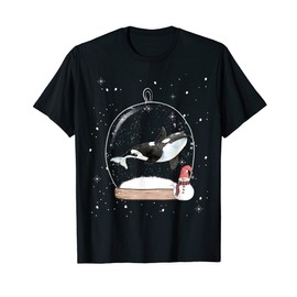 Christmas Orca Lake Panda Whale Snow Globe Pyjamas T-Shirt, black