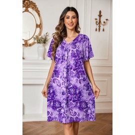 Ekouaer Womens House Dress Floral Print Moo Moos Nightgowns Moomoo Dresses Mumus with Pockets Floral Purple M