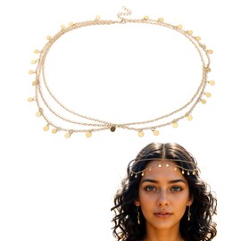 JIPUKE Gold Head Chain, Egyptian Headpiece, Boho Head Chain Jewelry, Sparkle Rhinestone Head Chain Bridal Headpiece, Chain Layered Hairpiece Wedding Prom Hair Accessories for Women Girls