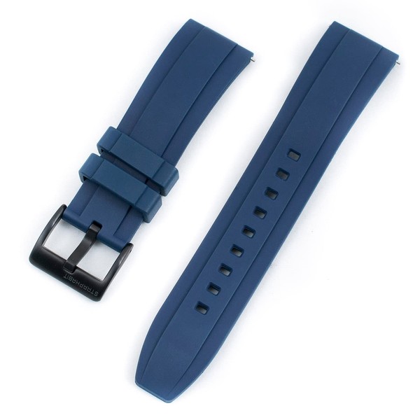 Correa de reloj de buceo de goma real FKM de liberación rápida, 20 mm, 22 mm (azul con hebilla negra, 20 mm)