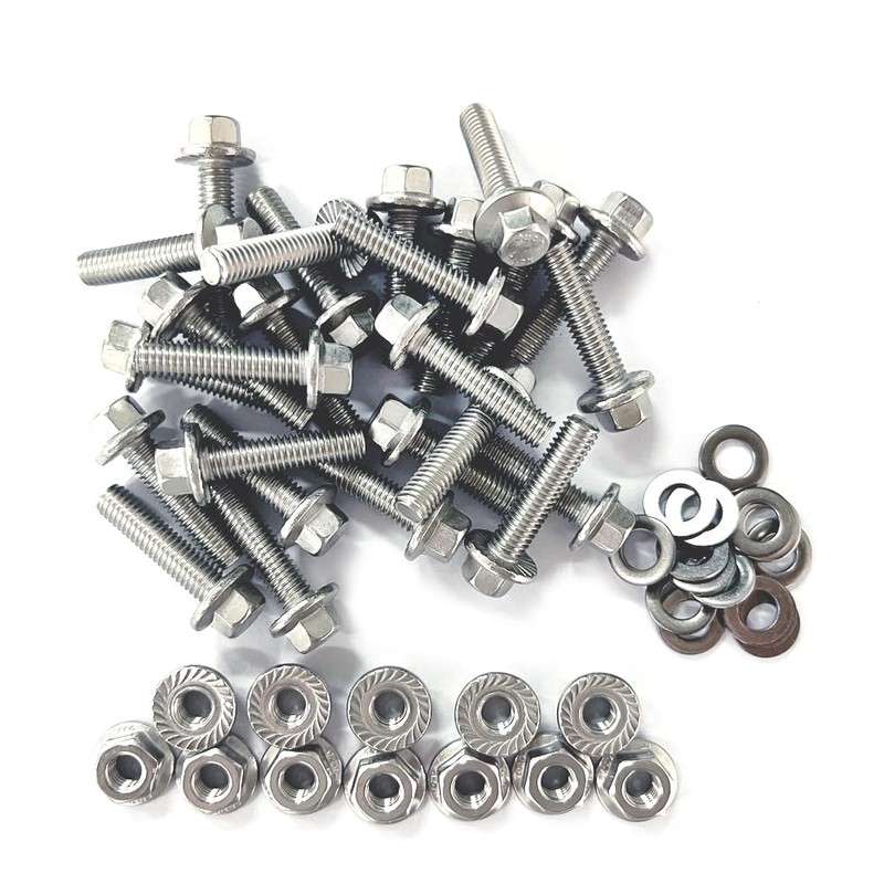 30 Sets M6x1.0-20mm Flanged Hex Head Bolts Kits, Flange Hexagon