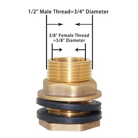Joywayus 3/8" Female 1/2" Male Soild Brass Water Tank Connector Bulkhead Tank Fitting With 2 Rubber Ring Stablizing