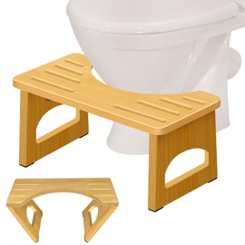 Foldable Toilet Stool, 7 Inch Poop Stool for Bathroom, Bamboo Toilet Stool Squat Adult, Collapsible Squatting Potty Stool with Non-Slip Strip - Improve Squatting Posture and Comfort, Wood