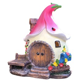 Solar Fairy Cute Garden House , Outdoor Gnome House Figurine with Solar Lights, Little Garden Cottage Figurines