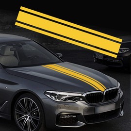 TOMALL 124.5 cm x 22.2 cm Bonnet Strip Sticker Car Racing Body Side Sticker Skirt Roof Bonnet Bumper Strip Sticker Vinyl Strip Decoration for Car (Yellow)