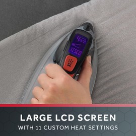 Sunbeam Professional 1700W Digital Steam Iron, 11-Heat Settings, Multi-Color LCD Display Screen, Precision Ironing, Horizontal or Vertical Shot of Stem, 8' Retractable Cord, Black and Red