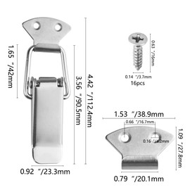 WMYCONGCONG 4 Pcs 304 Stainless Steel Spring Loaded Toggle Case Box Clasp Buckle Chest Trunk Latch Hasps Clamps for Toolbox Trunk Wooden Case Box Chest, 112mm