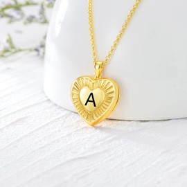 SOULMEET 18ct Gold Plated Silver Radiation Initial Heart Locket Necklace That Holds Pictures Photo Locket Necklace Letter A (Locket only)