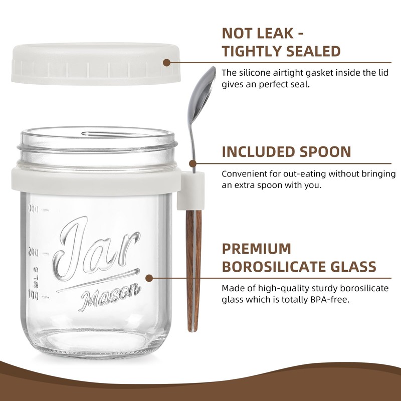 LANDNEOO 4 Pack Overnight Oats Containers with Lids and Spoons,