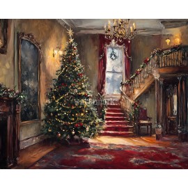 Victorian Christmas tree in a decorated home oil Painting 8x10 Print