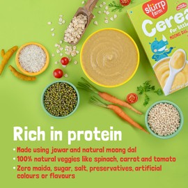 Slurrp Farm Moong Dal Khichdi Baby Cereal | Easy to Digest Travel Food for Kids | Real Veggies & 13 Nutrients | No Added Sugar, Salt or Milk | No Preservatives | 7.05 Oz (200g)