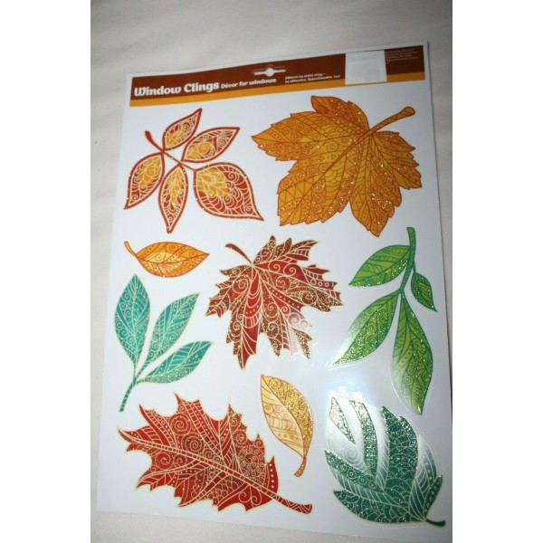 Nantucket dist FALL AUTUMN Window Clings FALL LEAVES with Glitter