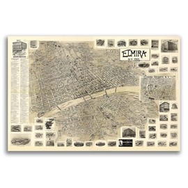 Magnet 1901 Elmira New York Vintage Old Panoramic NY City Map Magnet Vinyl Magnetic Sheet for Lockers, Cars, Signs, Refrigerator 5"