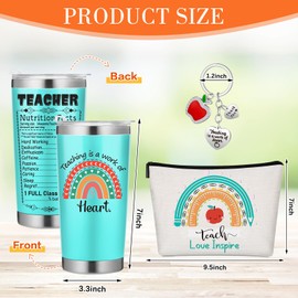 Newtay 3 Pcs Teacher Appreciation Gift Set for Women Rainbow Cosmetic Bag Keychains Tumbler Mugs Christmas Teacher Thank Gift (Teal Color Rainbow)