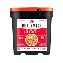ReadyWise - Variety Pack Bucket, 104 Servings, Emergency, MRE Meal & Drink Supply, Premade, Freeze Dried Survival Food, Hiking, Adventure&Camping Essentials, Individually Packaged, 25 Year Shelf Life