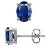 Silvershake Created 7X5mm Oval Shape Blue Sapphire White Gold Plated