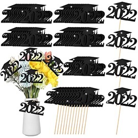 24 Pieces Class of 2023 Centerpiece Sticks Congrats Grad Cap Table Decor Glitter Confetti Graduation Cupcake Toppers Graduation Picks for Graduation Party Decorations Supplies (Black)