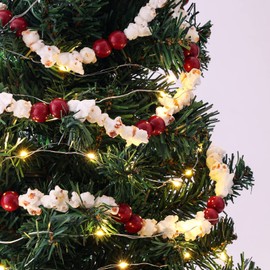 TFTAFAN 12 feet Christmas Tree Garland Artificial Popcorn Garlands Bead Garland Xmas Holiday Vintage Decor Fake Popcorn Vintage Garlands Christmas Tree Wreaths Fence Fireplace HX-039 White/Red