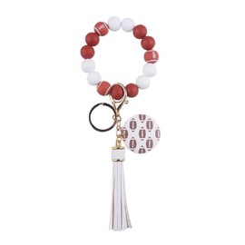 Kysin Chiys Baseball Charm Keychain Softball Wooden Key Ring Bracelet Leather Tassel Wristlet Women Men Sport Athlete Gift - Soccer