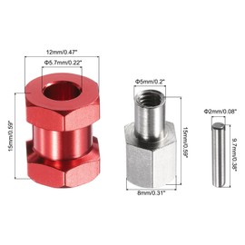 QUARKZMAN Pack of 8 12 mm Wheel Hub Adapters Combiner Coupling, Aluminium 15 mm Extension with Nut Lock for 1/10 RC Crawler Car Parts, Red