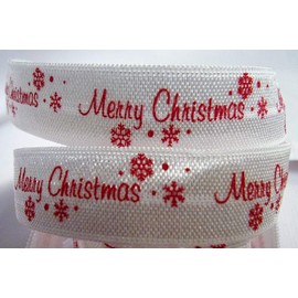 Fold Over Elastic - Red Merry Christmas Printed FOE - 5/8" Wide, 10 Yards - Great for Holiday Hair Ties, Gift Wrapping and Decorating!