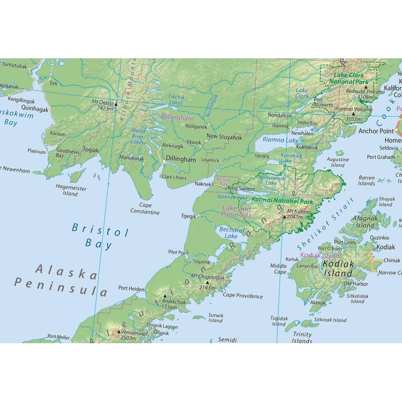 Detailed Alaska Physical State Map - 23.3 x 16.5 Inches