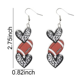 Football Dangle Earrings for Women Drop Rugby Earrings for Football Girls Acrylic Print Heart Rugby Earrings Fashion Ball Statement Accessories End of Season Gift for Football Player Gifts