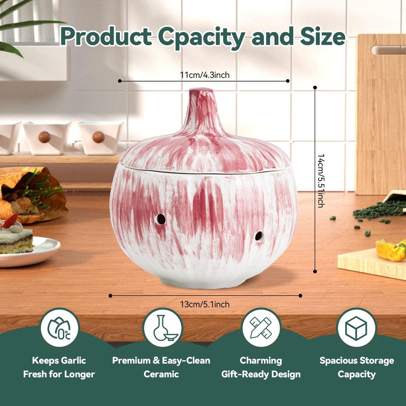 MARUKO Garlic Pot Knoblauch Aufbewahrung, Keramik Zwiebeltopf, Keramik-Aufbewahrungstopf für Knoblauch