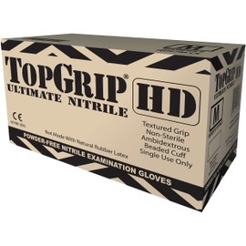 TopGrip HD 7 Mil Heavy-Duty Black Nitrile Exam Gloves, Disposable, Case/1000, Medium