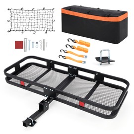 EliteEdge Hitch-Mounted Cargo Carrier | 60"x24"x6" Basket With 500 Lb Capacity | with Net and Straps | Fits 2-Inch Receivers | for Cars and SUVs