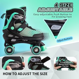 SULIFEEL Roller Skates for Girls Boys Kids,4 Sizes Adjustable Quad Skates with Light up Wheels,Safe Fun Children Skates, Best Gift for Beginners Indoor Outdoor Sports